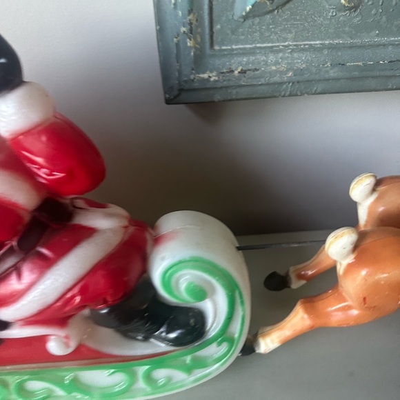 Vintage empire table top blow mold Santa in sleigh with reindeer - Picture 5 of 15